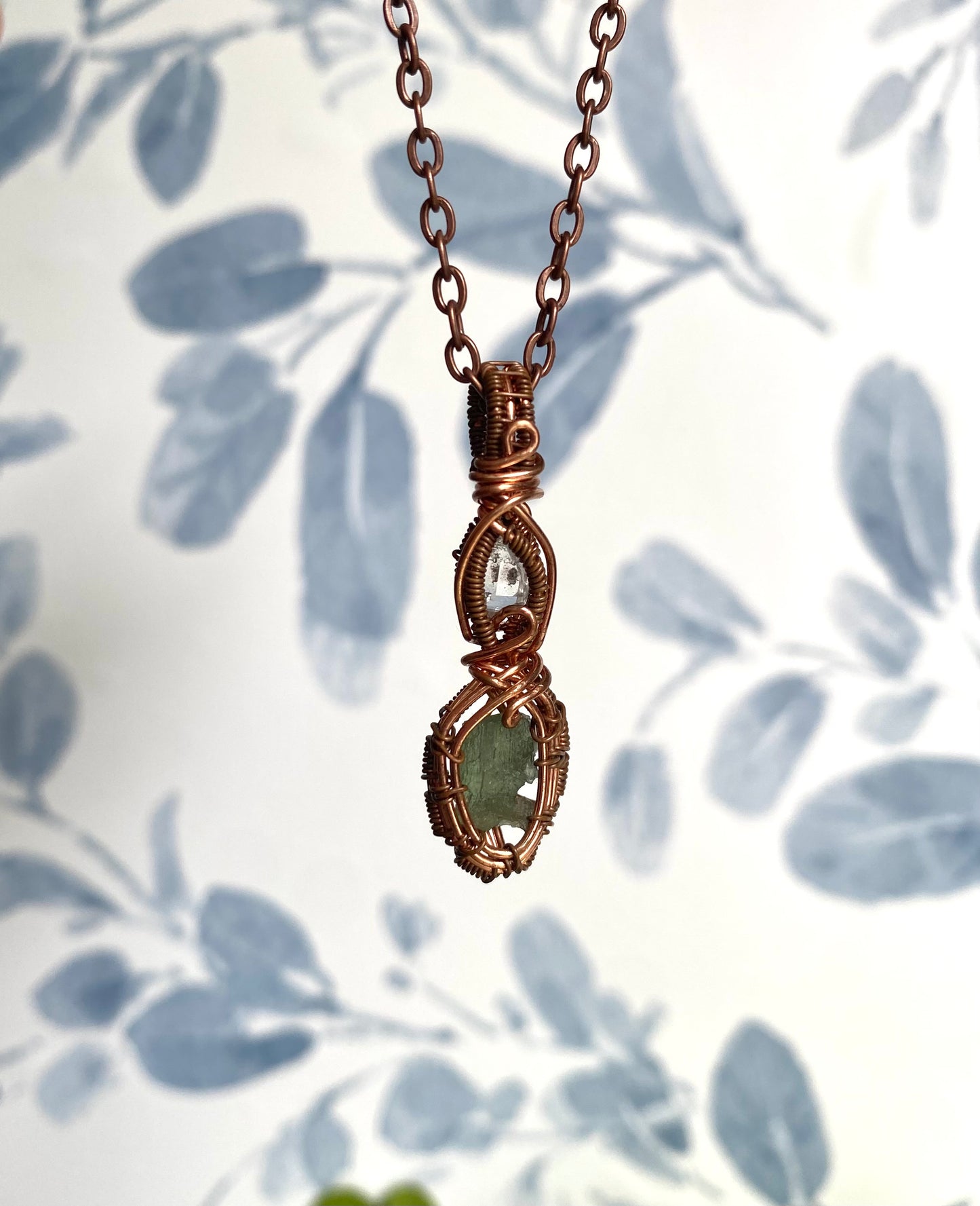 Moldavite and Herkimer Diamond Pendant