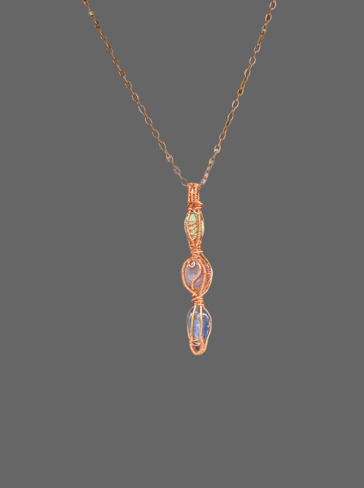 Blue Kyanite, Amethyst, and Labradorite Triple Stack in Copper