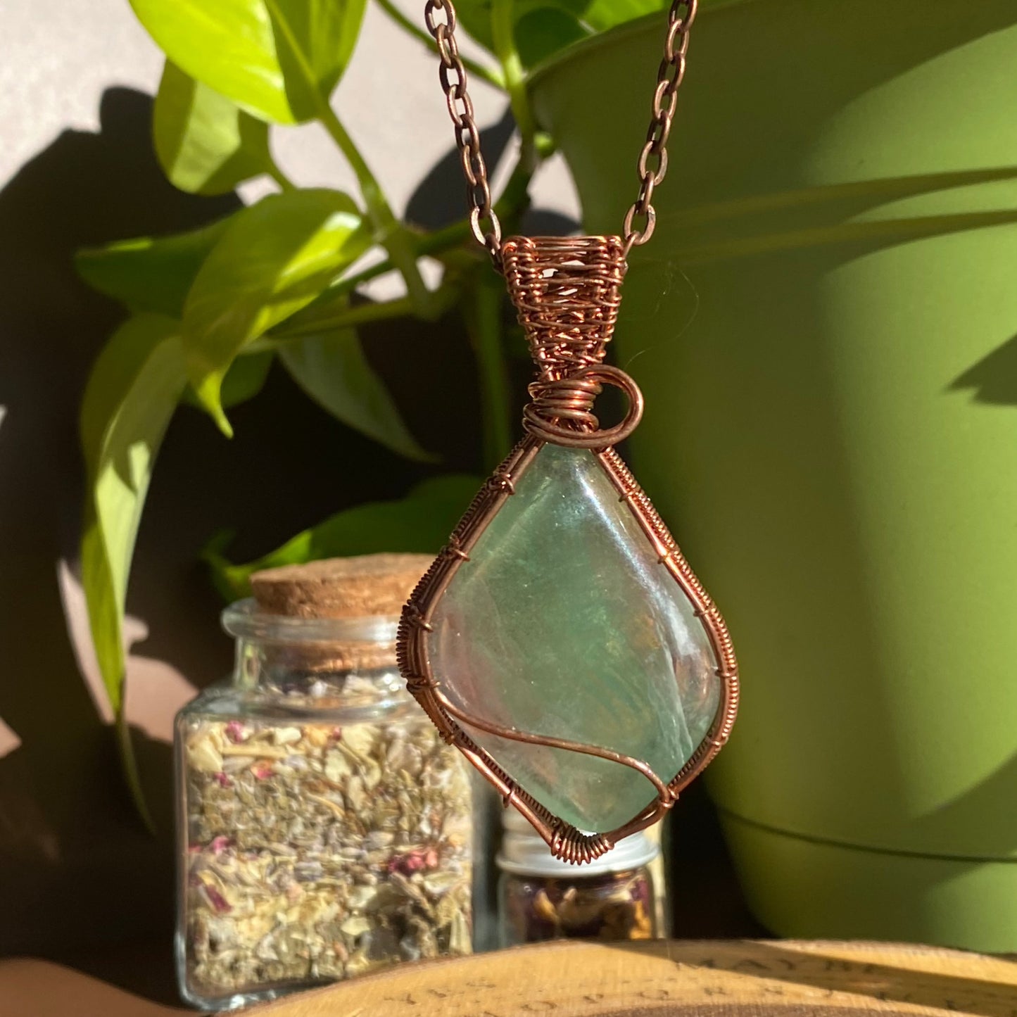 Fluorite Elegance in Copper - Handcrafted Crystal Pendant