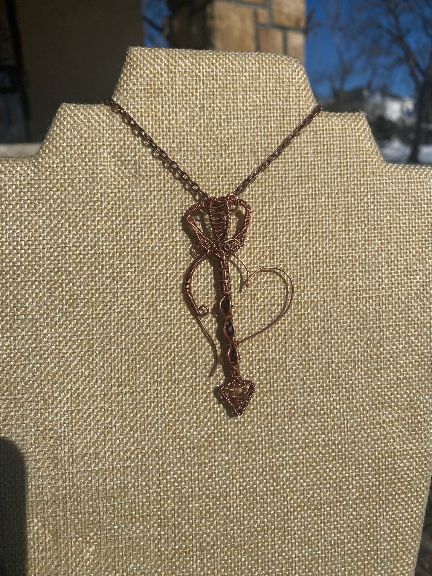 Eternal Love: Heart-Shaped Rhodolite Garnet Necklace with Cupid's Arrow