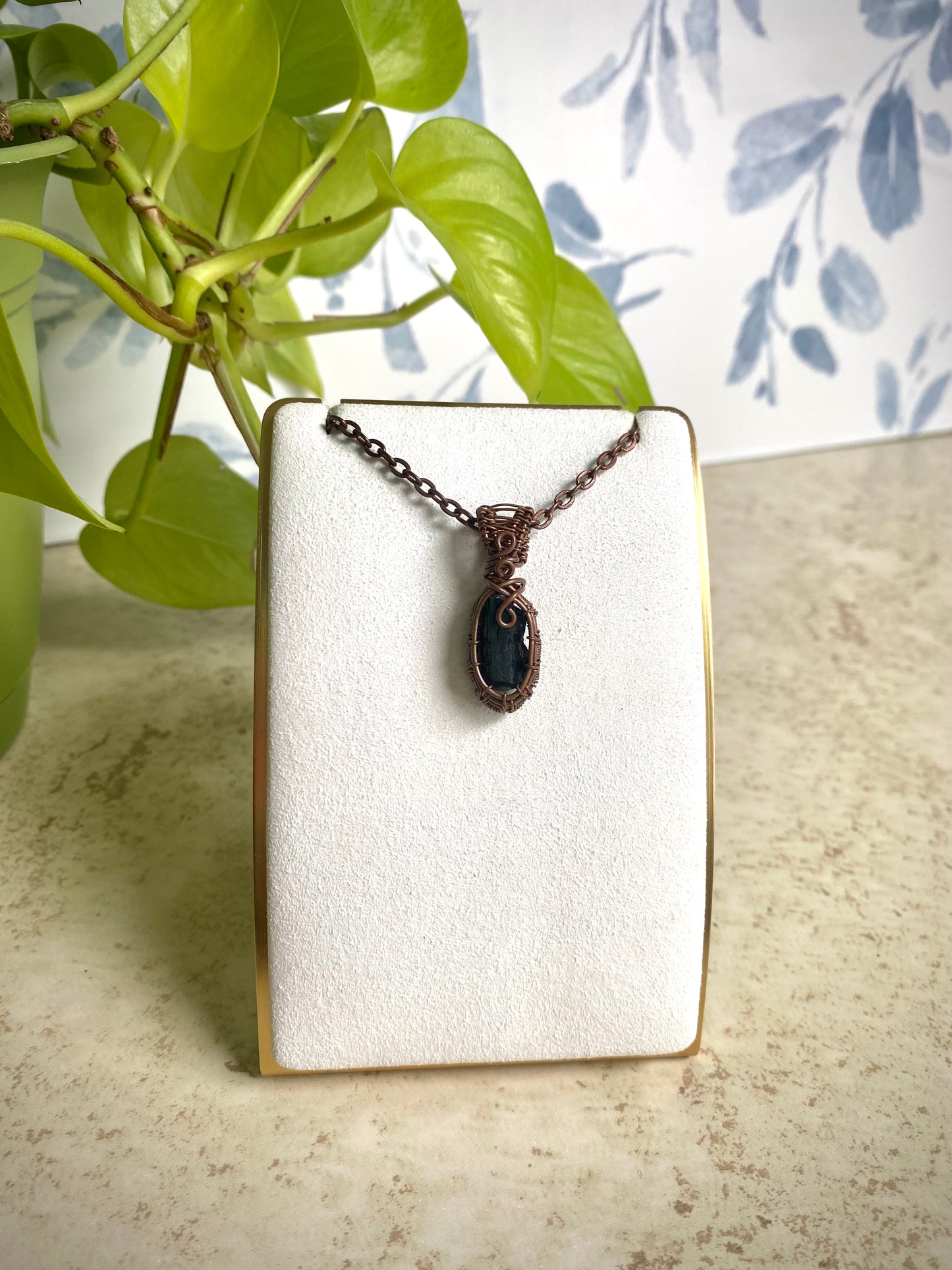 Black Tourmaline Handcrafted Copper Wire-Wrapped  Pendant