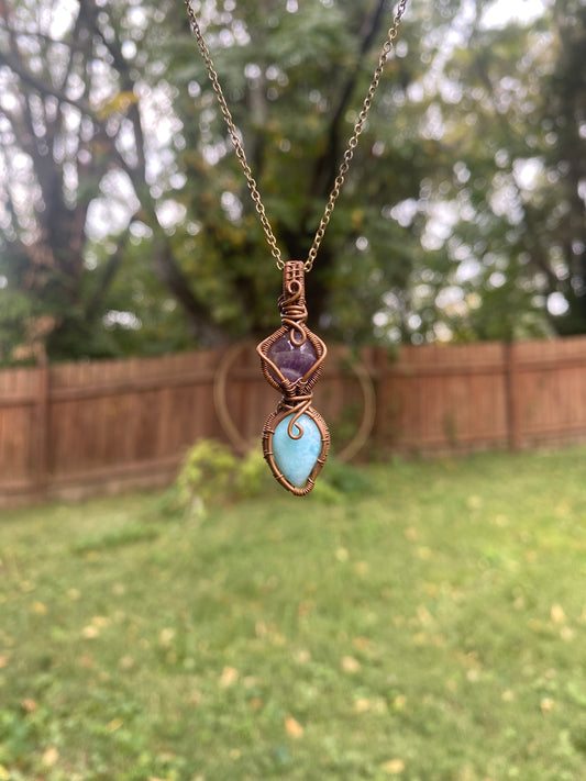 Amethyst and Larimar in Copper