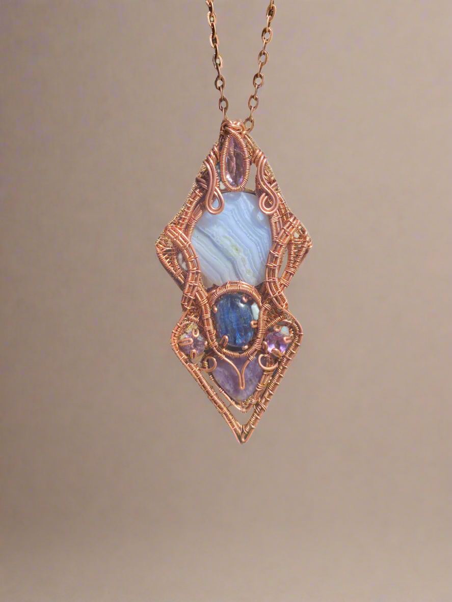 Amethyst, Blue lace Agate, and Blue Kyanite Diplomatic Wrap