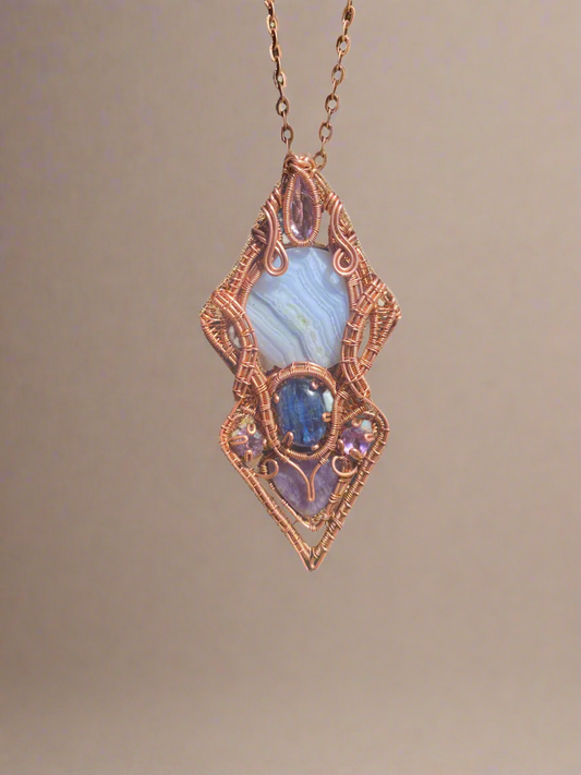 Amethyst, Blue lace Agate, and Blue Kyanite Diplomatic Wrap