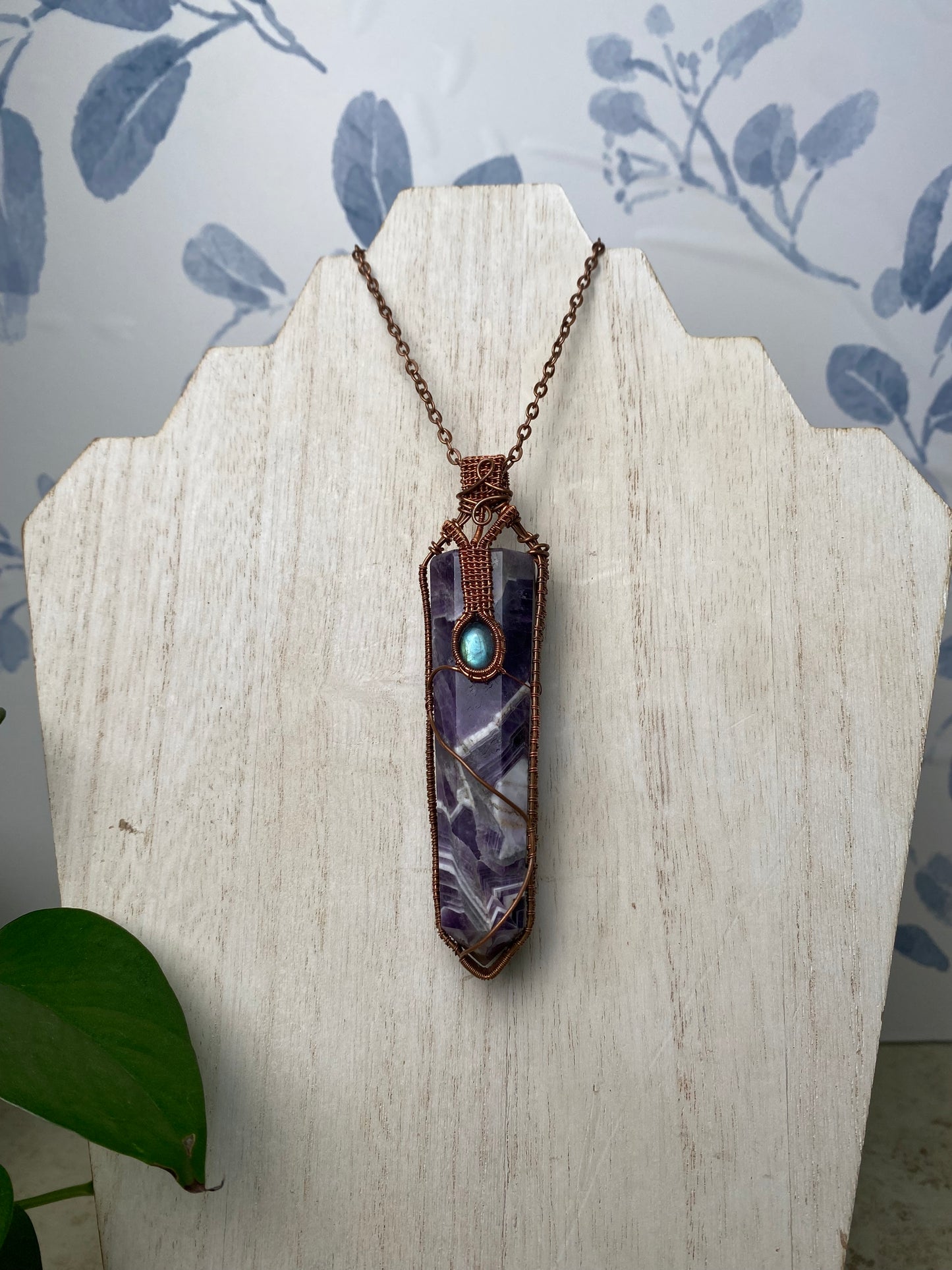 Amethyst Tower and Labradorite in Copper