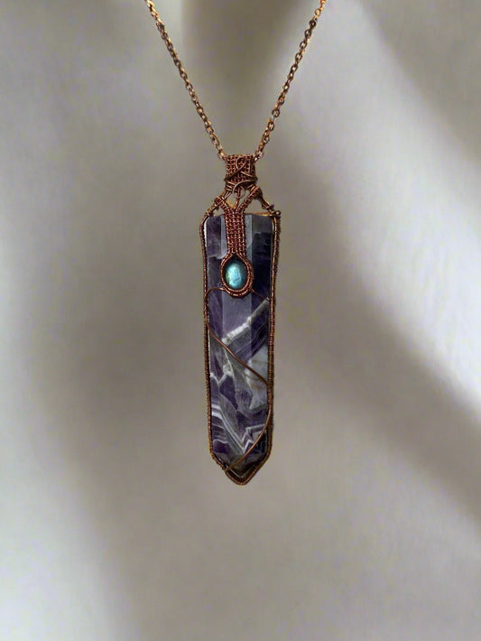 Amethyst Tower and Labradorite in Copper