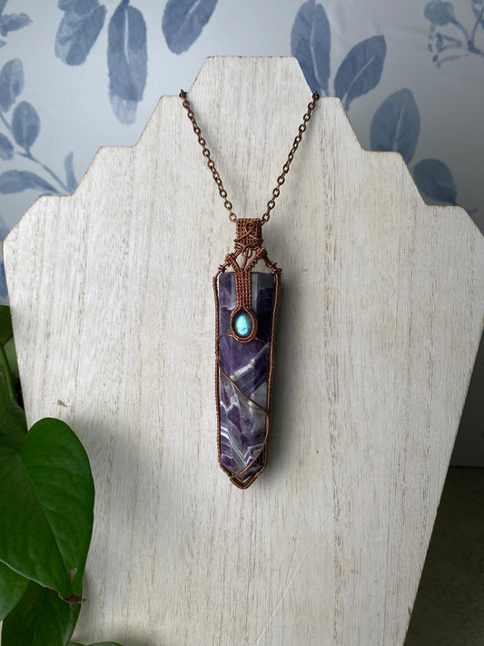 Amethyst Tower and Labradorite in Copper