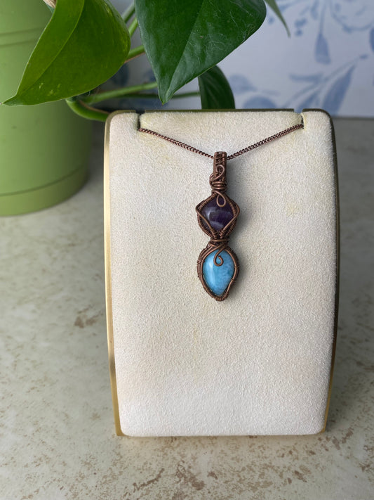 Amethyst and Larimar in Copper